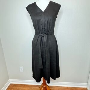 CUYANA Dress XS Cap Button Up‎ Linen Lyocell Blend Black Quiet Luxury Minimalist